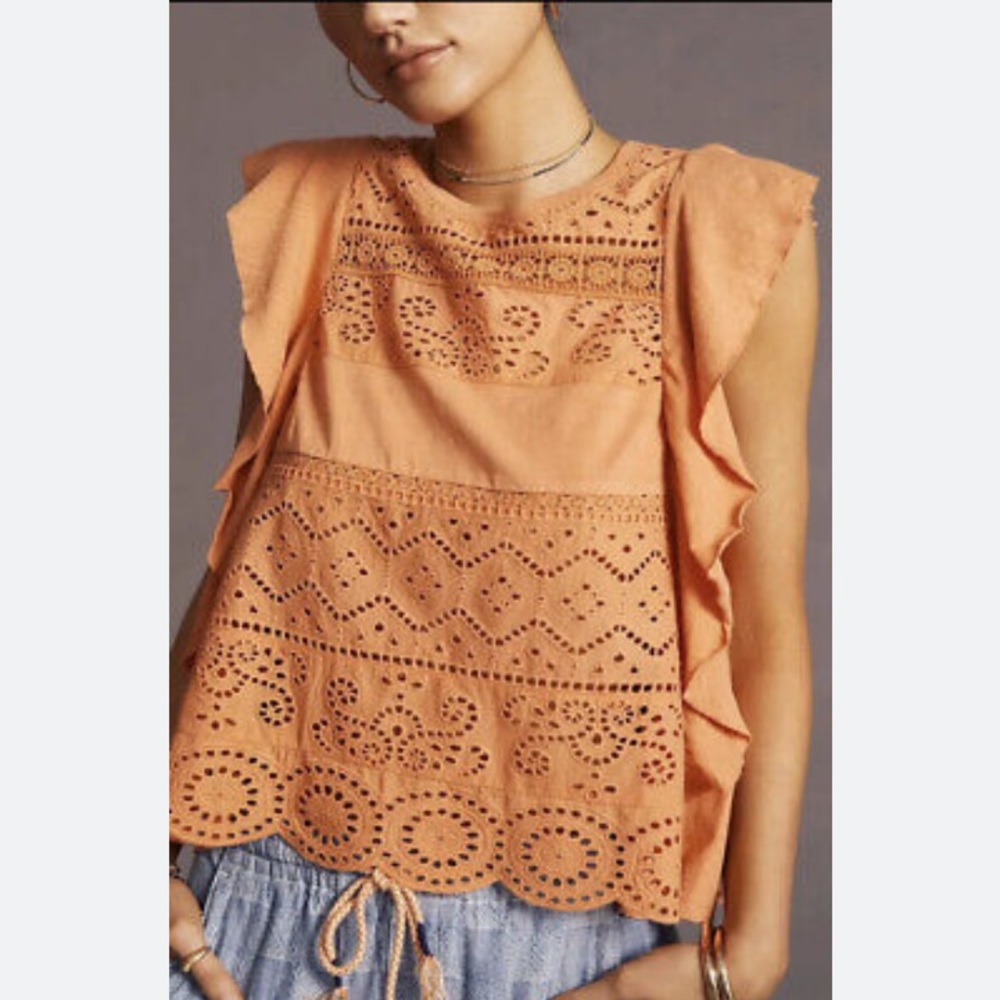 Anthropologie Orange Eyelet Blouse